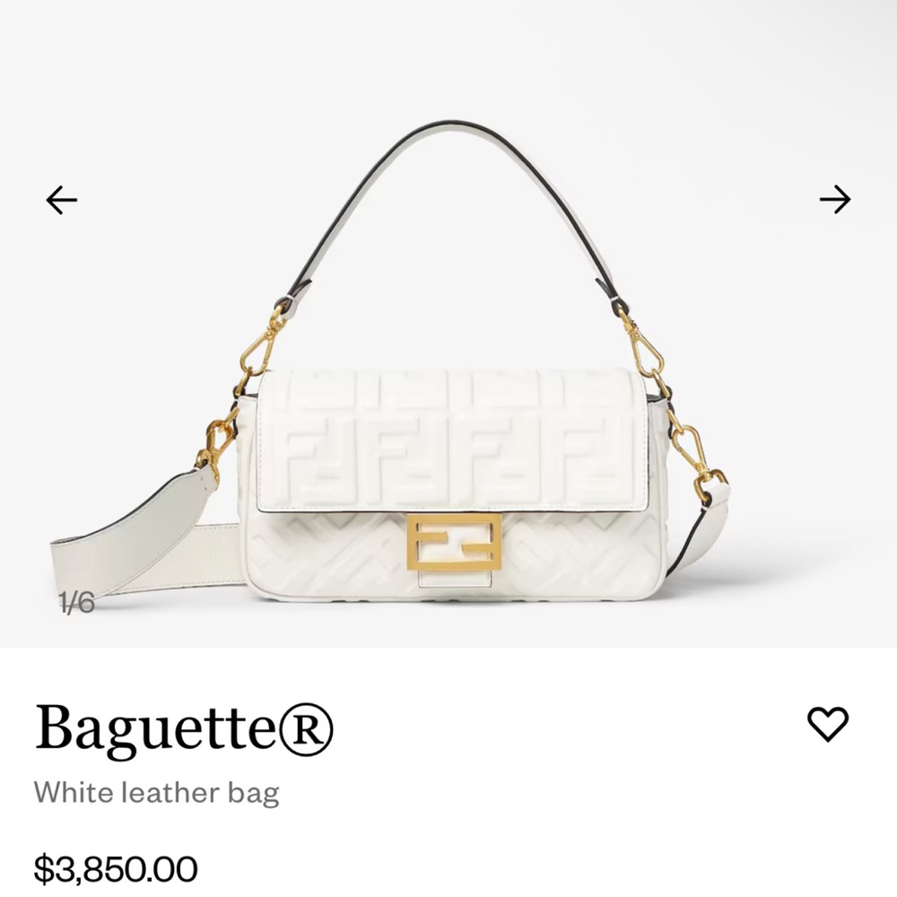 100% authentic Fendi baguette bag , White leather designer bag